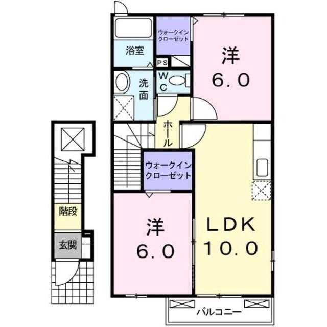 ヴィラ・プラシード(2LDK/2階)の間取り写真