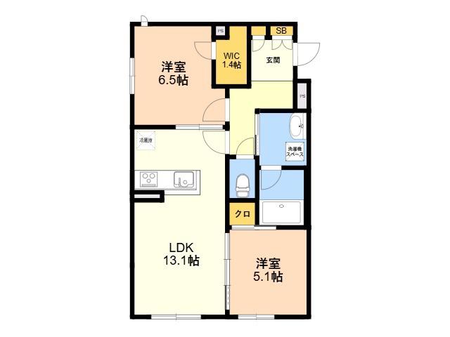 プレミアス大濠西(2LDK/1階)の間取り写真