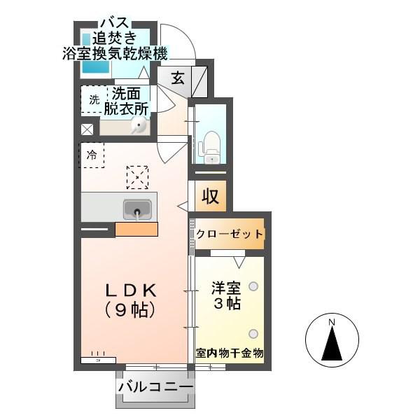 ブルーシエル B棟(1LDK/1階)の間取り写真