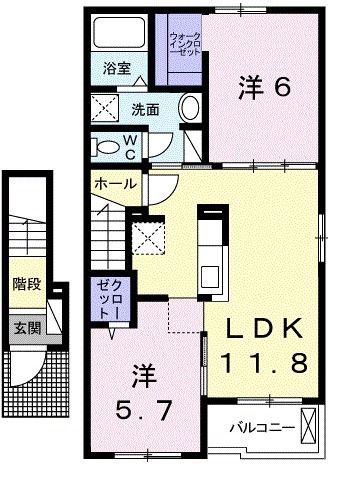 リヴィエールII(2LDK/2階)の間取り写真