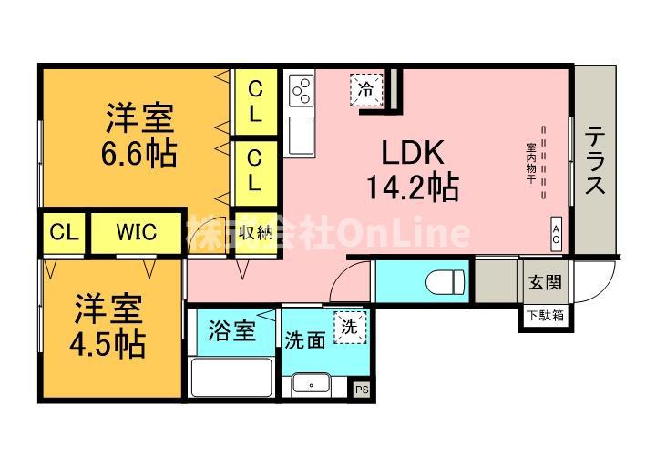 ラリュール(2LDK/1階)の間取り写真