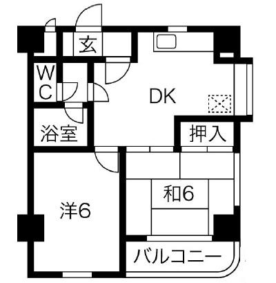 キャッスルミヤザキ(2DK/2階)の間取り写真