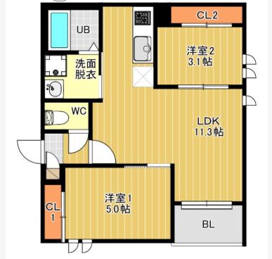 REGALEST F 訓尭(2LDK/1階)の間取り写真