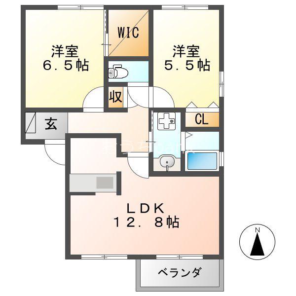 シャルムコート A(2LDK/2階)の間取り写真