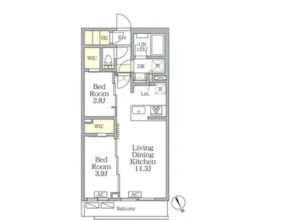 アジールコート後楽園(2LDK/1階)の間取り写真