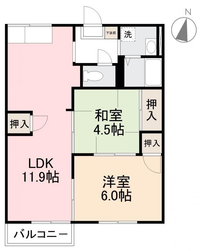 フレグランス二宮(2LDK/2階)の間取り写真