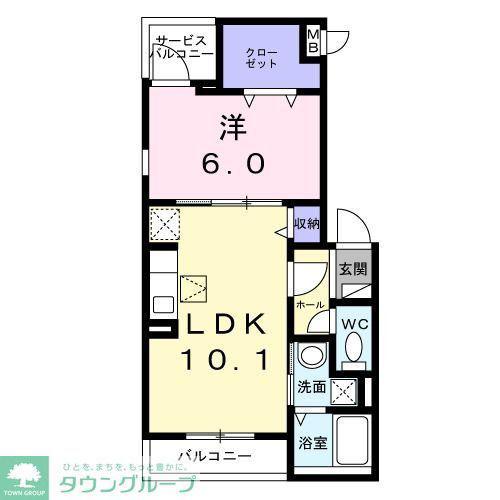 カサ・ベル(1LDK/1階)の間取り写真