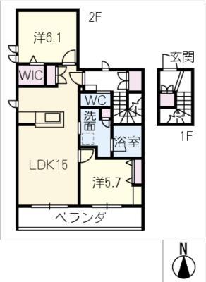 BAMBOU DEUX(2LDK/2階)の間取り写真