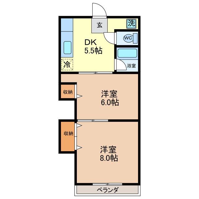三ツ谷マンション(2DK/2階)の間取り写真