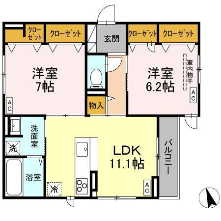 LUXE GRACIA 成田町(2LDK/3階)の間取り写真
