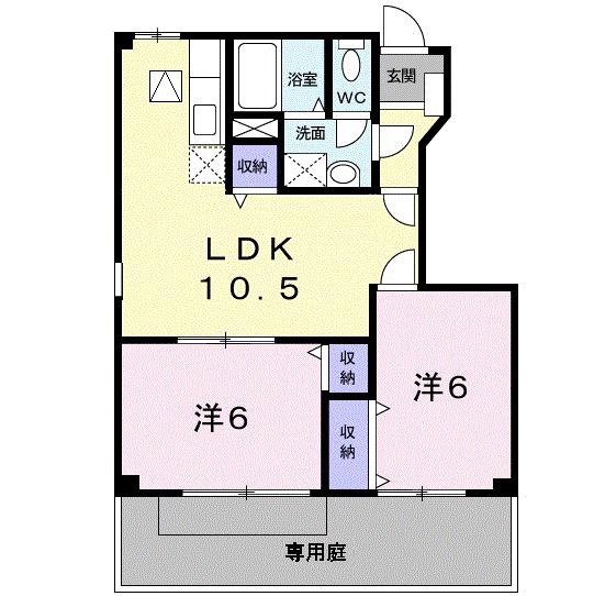 サンライトヒルB(2LDK/1階)の間取り写真