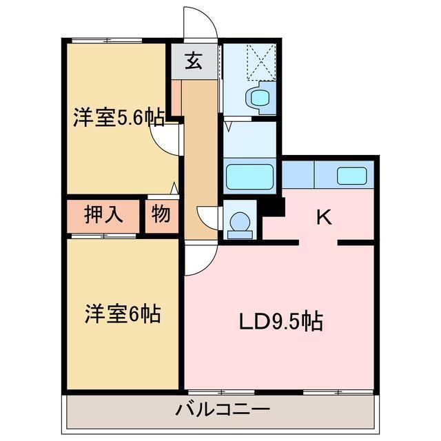 フォブールベルベール(2LDK/2階)の間取り写真