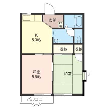 ドエルミハラA(2K/2階)の間取り写真