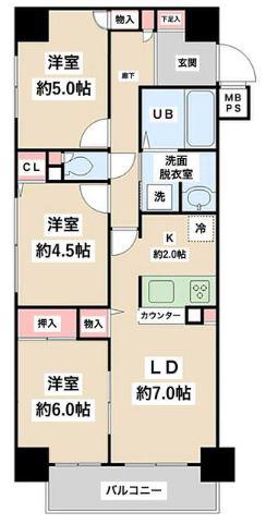 セザールスカイタワー銀座東(3LDK/7階)の間取り写真