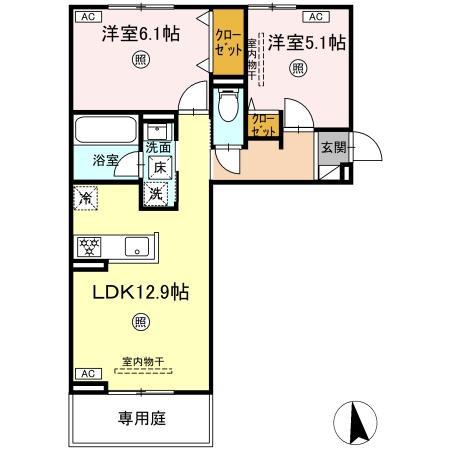 CHOUETTE(2LDK/1階)の間取り写真