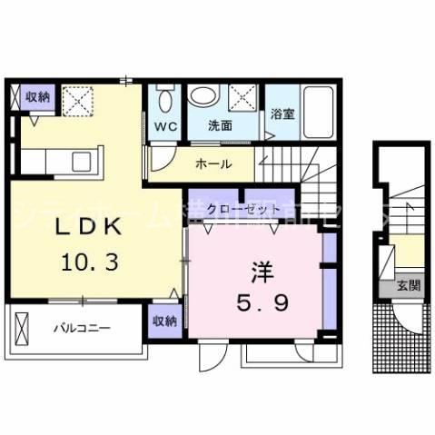 オータムI(1LDK/2階)の間取り写真