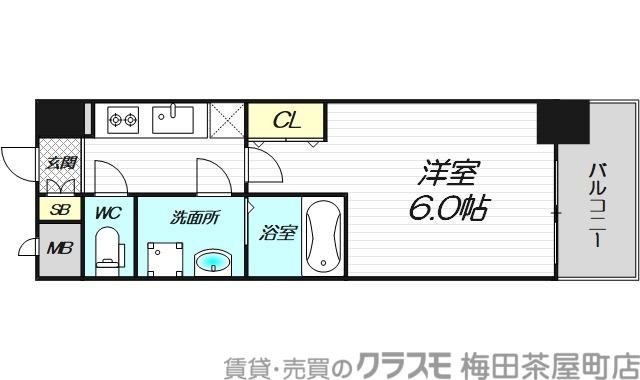 エスリードレジデンス大阪本町(1K/12階)の間取り写真