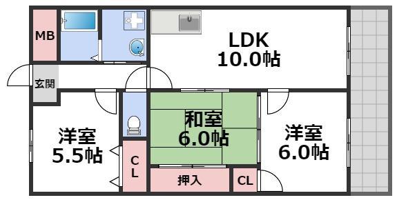 ファミール永田(3LDK/6階)の間取り写真