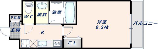 LUXE布施東2(1K/9階)の間取り写真