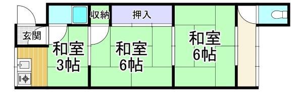 北谷荘(2K/2階)の間取り写真