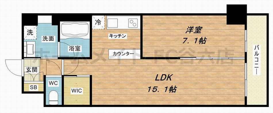 プレジオ本町(1LDK/13階)の間取り写真