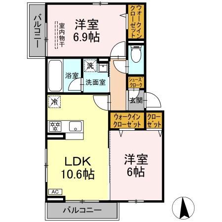 GREEN GARDEN A棟(2LDK/2階)の間取り写真