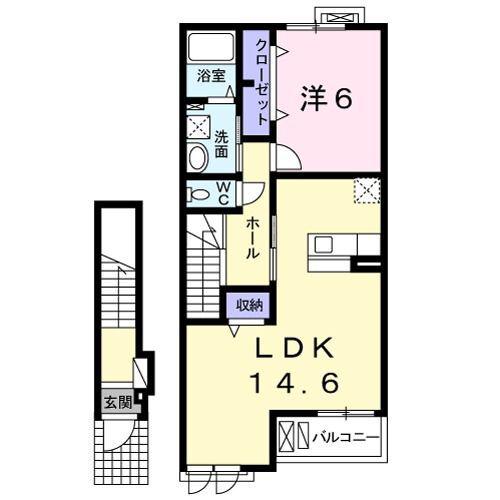 メゾンカルム(1LDK/2階)の間取り写真