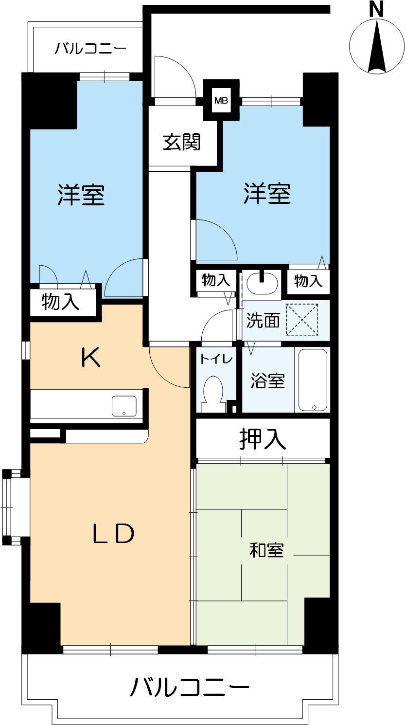 カルティエ甲子園口(3LDK/5階)の間取り写真