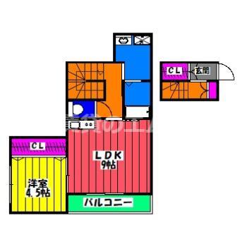ラシックランテ竹下(1LDK/2階)の間取り写真