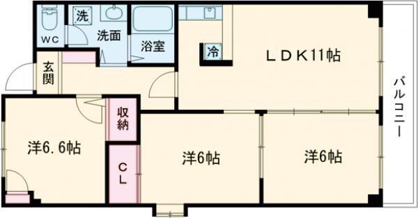ロイヤルマンション(3LDK/2階)の間取り写真
