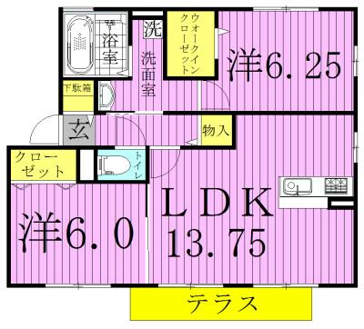 メルベーユ(2LDK/2階)の間取り写真