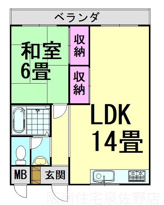 GUREENハイツ根来(1LDK/2階)の間取り写真