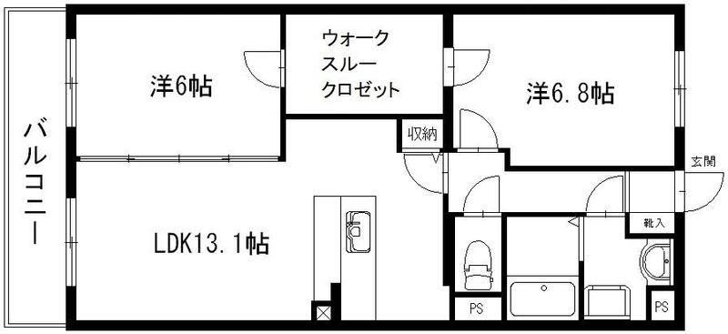 アレンダール南若林(2LDK/1階)の間取り写真