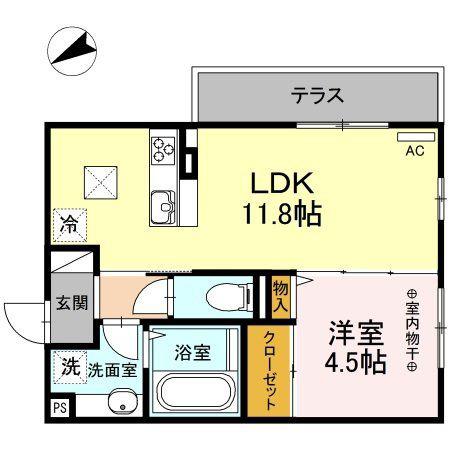 HALLGREEN(1LDK/1階)の間取り写真