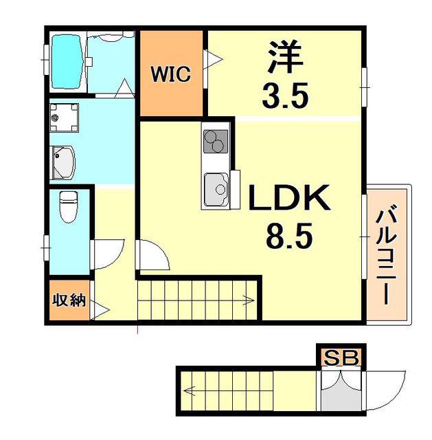 クレールベルヴィル立花C(1LDK/2階)の間取り写真