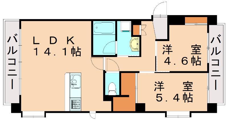 ラ・フルール博多駅南(2LDK/3階)の間取り写真