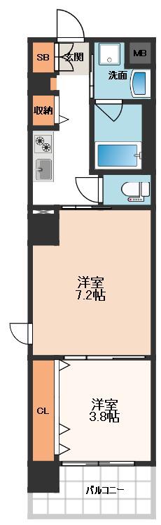 スプランディッド堀江(2K/4階)の間取り写真