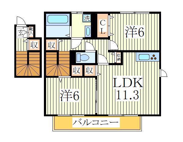 メビウスB(2LDK/2階)の間取り写真