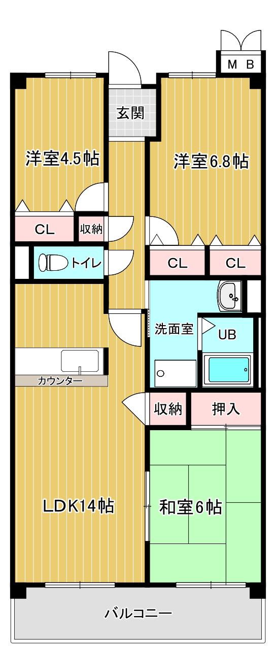 メゾン・ド・リビエール尼崎(3LDK/4階)の間取り写真
