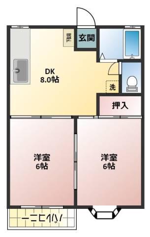 ハイツウイングR(2DK/1階)の間取り写真