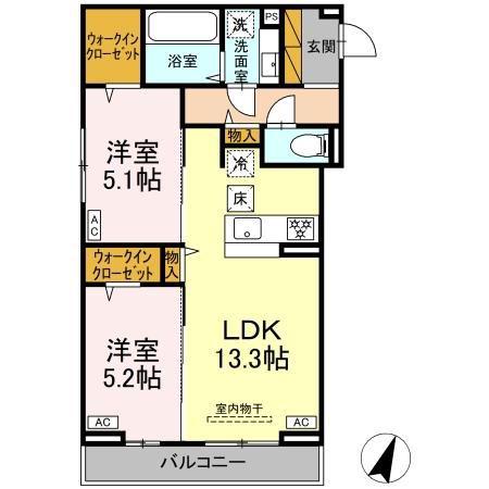 D-ROOM末広I B(2LDK/1階)の間取り写真