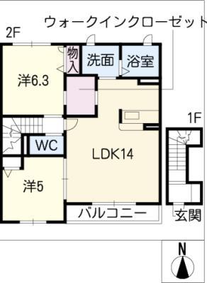 グランドコート A棟(2LDK/2階)の間取り写真