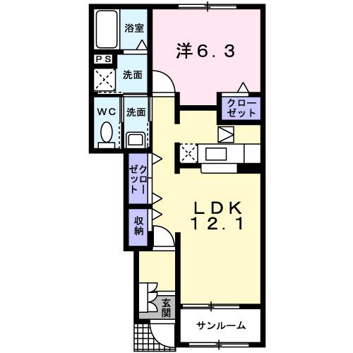 エクセレント メゾン(1LDK/1階)の間取り写真