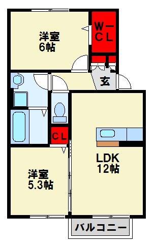 ウィットエブリB(2LDK/2階)の間取り写真