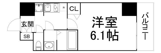 プレサンス谷町九丁目駅前(1K/15階)の間取り写真