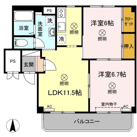 グランデュール高柳 A棟(2LDK/3階)の間取り写真