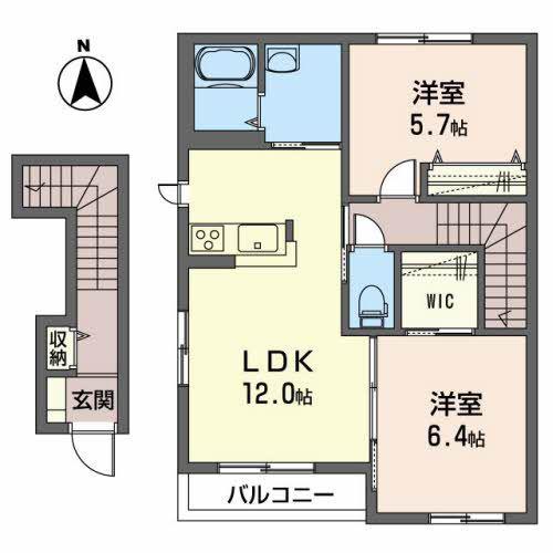 ミューローズ長橋II B(2LDK/2階)の間取り写真