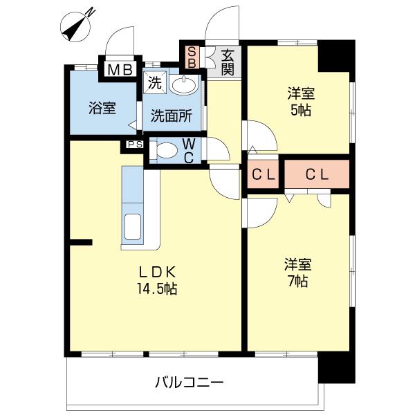 グランツ白金(2LDK/6階)の間取り写真