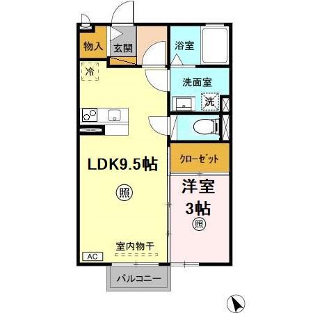 メゾン グラフォートD棟(1LDK/2階)の間取り写真