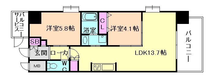 スプランディッド福島ウエスト(2LDK/6階)の間取り写真